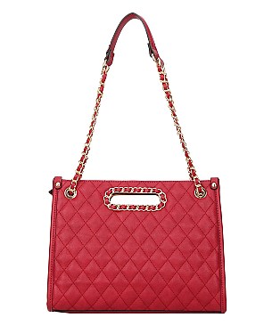 Quilted Chain Accente Satchel Shoulder Bag SET