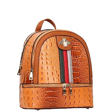 Pearl Bee Accent Striped 3 in 1 Alligator Backpack Set