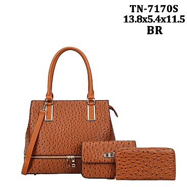 3 IN 1 Ostrich Satchel - Cross-Body Set With Wallet