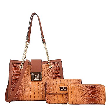 3 IN 1 Croc Chained Satchel - Cross-Body Set With Wallet