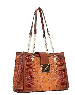 3 IN 1 Croc Chained Satchel - Cross-Body Set With Wallet