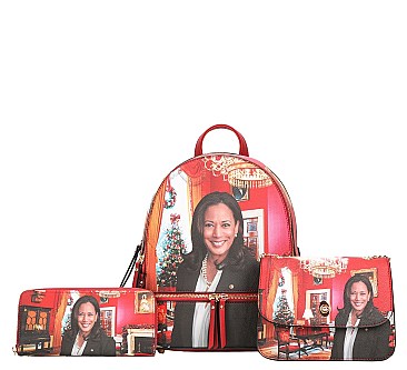 3 IN 1 KAMALA HARRIS BACKPACK WALLET & CROSS-BODY SET