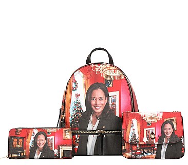 3 IN 1 KAMALA HARRIS BACKPACK WALLET & CROSS-BODY SET