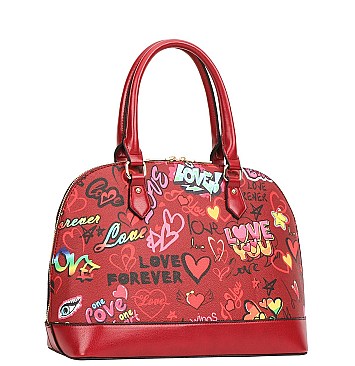 Graffiti HEART-LOVE Print 3-Pieces Set Dome Satchel