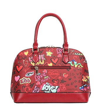 Graffiti HEART-LOVE Print 3-Pieces Set Dome Satchel