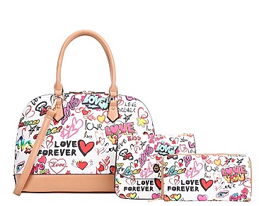 Graffiti HEART-LOVE Print 3-Pieces Set Dome Satchel