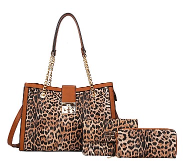 Leopard 3 IN 1 Chain Handle- Shoulder Bag Set With Wallet