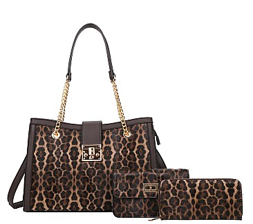 Leopard 3 IN 1 Chain Handle- Shoulder Bag Set With Wallet