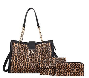 Leopard 3 IN 1 Chain Handle- Shoulder Bag Set With Wallet