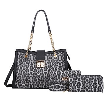 Leopard 3 IN 1 Chain Handle- Shoulder Bag Set With Wallet