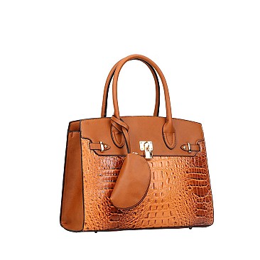 4 IN 1 Crocodile Embossed Padlock Accent Satchel - Cross body & Wallet Set