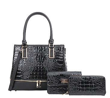 3 IN 1 Crocodile Satchel - Cross-Body Set With Wallet