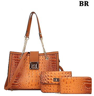 3 IN 1 Croc Chained Satchel - Cross-Body & Wallet Set