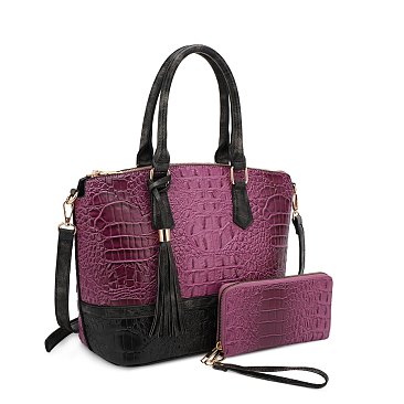 2- in 1 Crocodile Satchel Set With Wallet