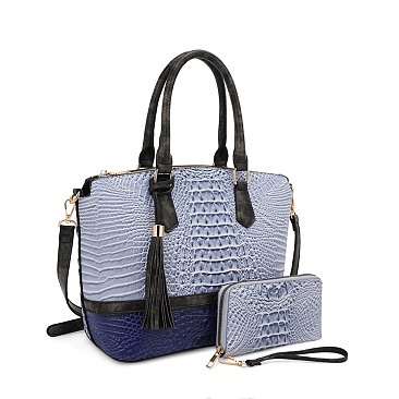 2- in 1 Crocodile Satchel Set With Wallet