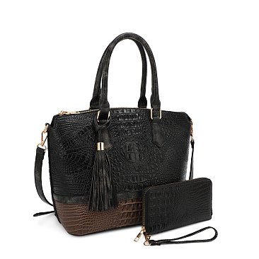 2- in 1 Crocodile Satchel Set With Wallet