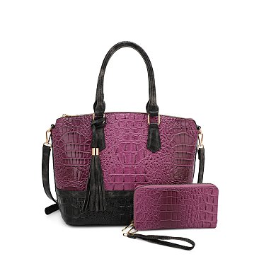 2- in 1 Crocodile Satchel Set With Wallet