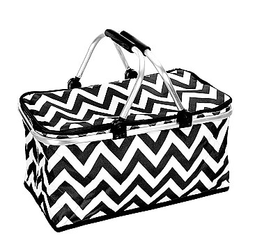 Folding Collapsible Chevron Print Picnic Cooler Basket MH-PICNIC