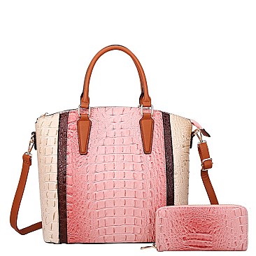 Crocodile Satchel Set With Wallet