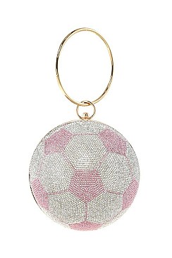 Soccer Ball-Shaped Fully Rhinestoned Hard Case Clutch