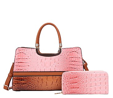 2 In 1 Crocodile Satchel Wallet Set - High Quality