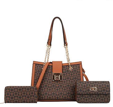 3 IN 1 Classic Monogram Shoulder Bag Crossbody & Wallet Set