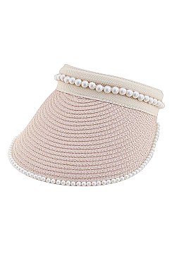 FASHION STRAW PEARL SUN VISOR HAT