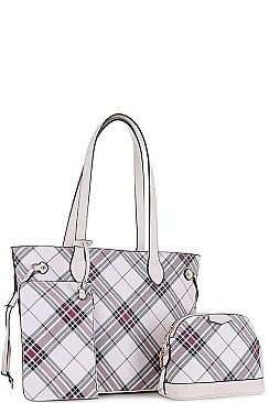 PLAID CHECK SHOPPER AND CROSS BODY 3 IN 1 SET