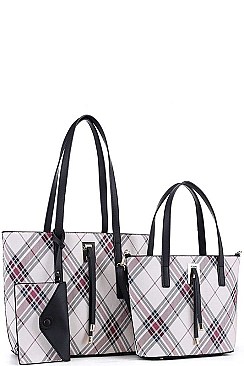 CHECKERED SHOPPER AND CLUTCH 3 IN 1 SET