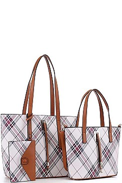 CHECKERED SHOPPER AND CLUTCH 3 IN 1 SET