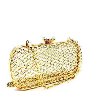 Jewel-Top Metal Mesh Frame Hard Clutch