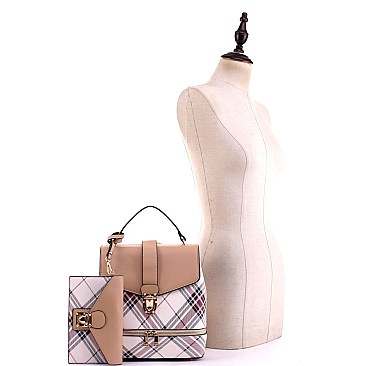 2 in 1 Plaid Checker Convertible Backpack Satchel