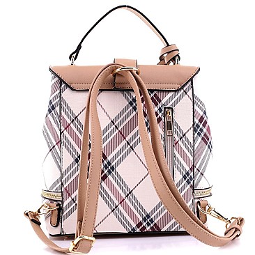 2 in 1 Plaid Checker Convertible Backpack Satchel