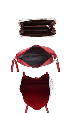 3 IN 1 STYLISH PLAID CROSS DESIGN SHOPPER BAG SET