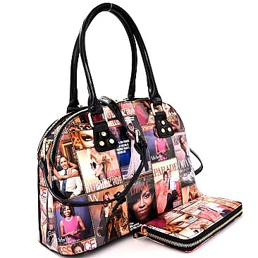 PM0021W-LP Magazine Print Compartment Satchel Wallet SET