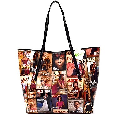 [S]PM0081W-LP Magazine Print 3 in 1 Patent Tote SET