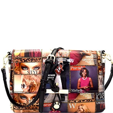 PM011-LP Knot Accent Magazine Print Patent Cross Body