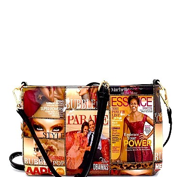 PM012-LP Magazine Print Patent Wristlet Cross Body