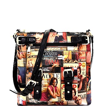 Magazine Print Patent Fashion Messenger Cross Body