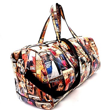 PM017-LP Magazine Print Patent Weekender Duffle Bag