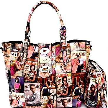 PM022-LP Magazine Print 2 in 1 Turn-Lock Accent Tote