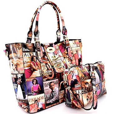 PM022-LP Magazine Print 2 in 1 Turn-Lock Accent Tote