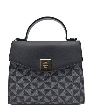 Triangle Checkered Monogram Twist Lock Flap Satchel