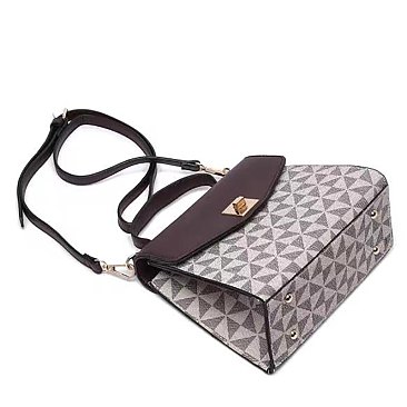 Triangle Checkered Monogram Twist Lock Flap Satchel