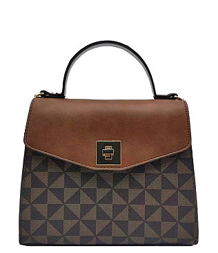 Triangle Checkered Monogram Twist Lock Flap Satchel