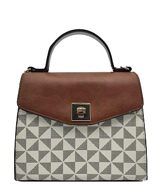 Triangle Checkered Monogram Twist Lock Flap Satchel