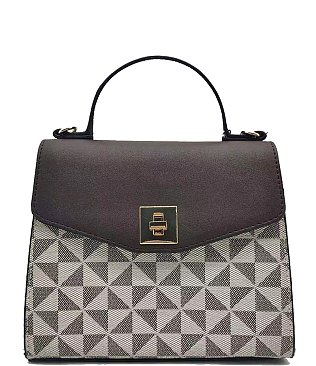 Triangle Checkered Monogram Twist Lock Flap Satchel