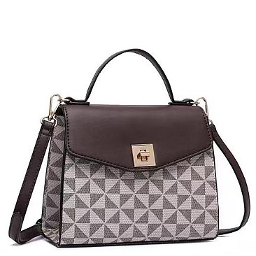 Triangle Checkered Monogram Twist Lock Flap Satchel