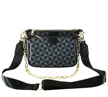 Retro Checkered Triangle Monogram 2-in-1 Crossbody Bag WITH CHAIN