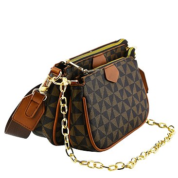 Retro Checkered Triangle Monogram 2-in-1 Crossbody Bag WITH CHAIN